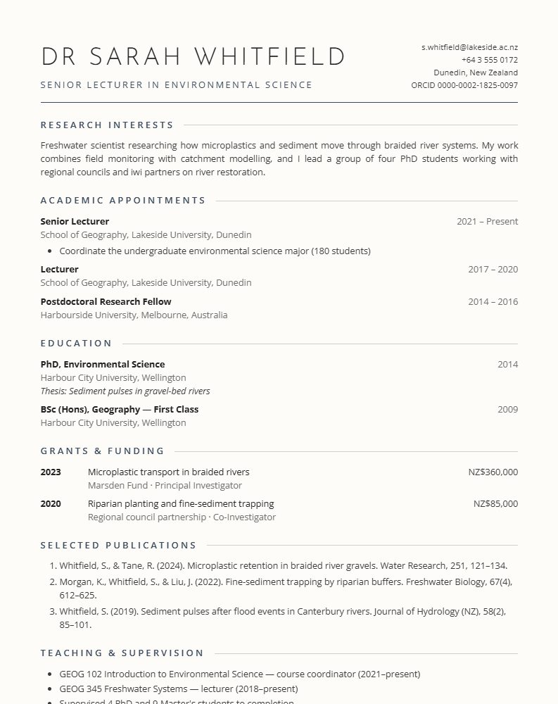 The Lecturer CV template preview