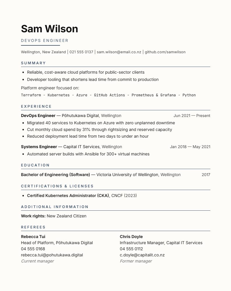 The Builder CV template preview