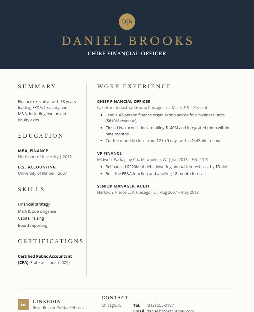 The Executive CV template preview