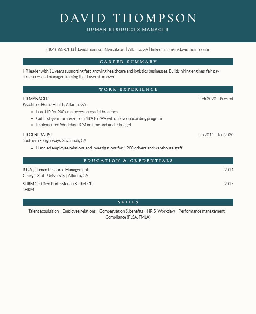 The Banner CV template preview