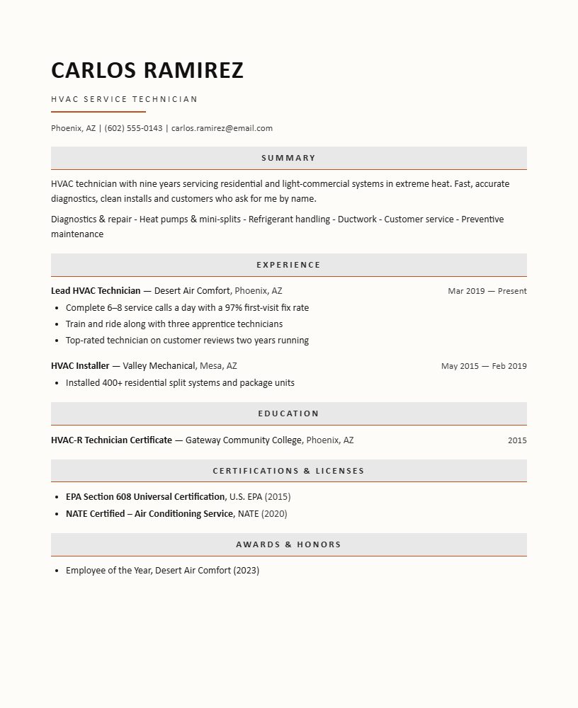 The Operator CV template preview