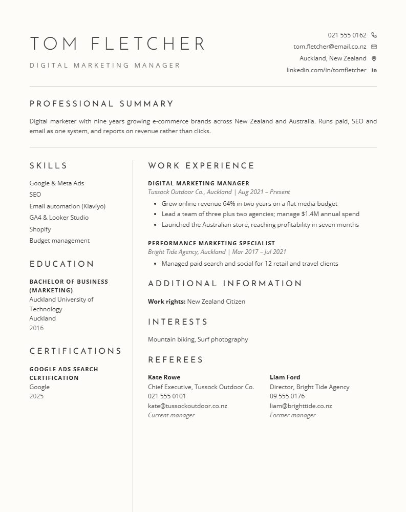 The Modernist CV template preview