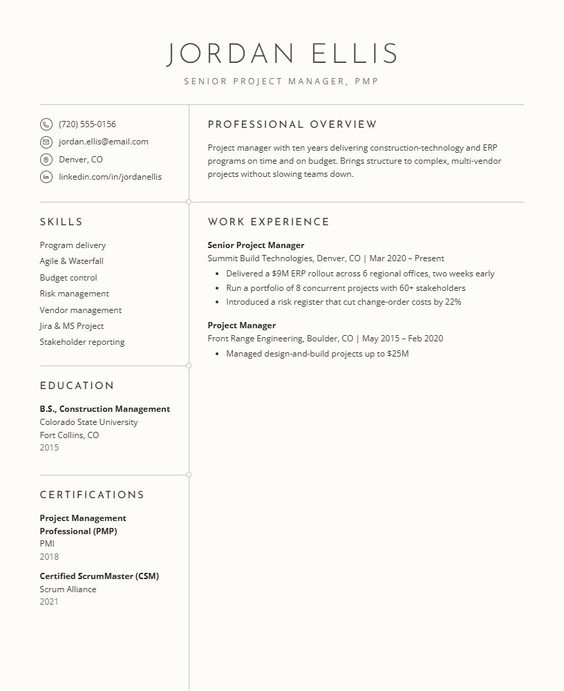 The Grid CV template preview