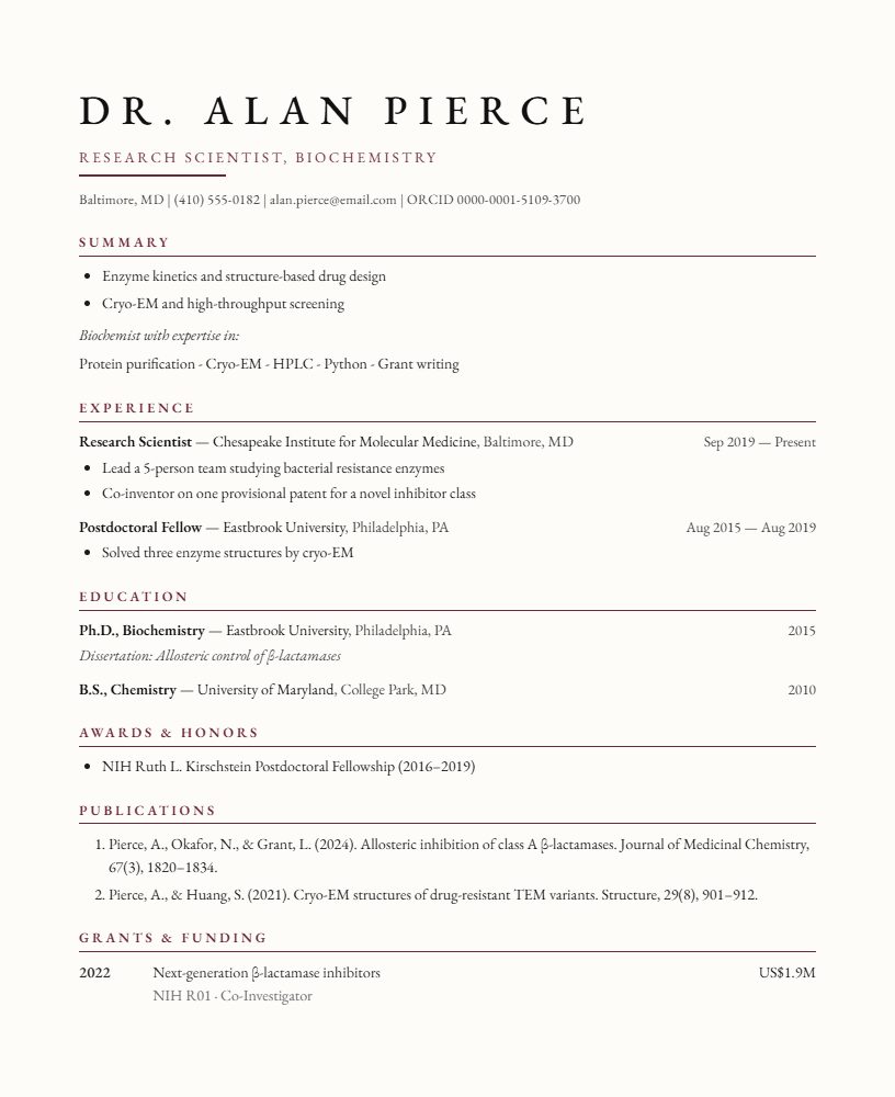 The Researcher CV template preview