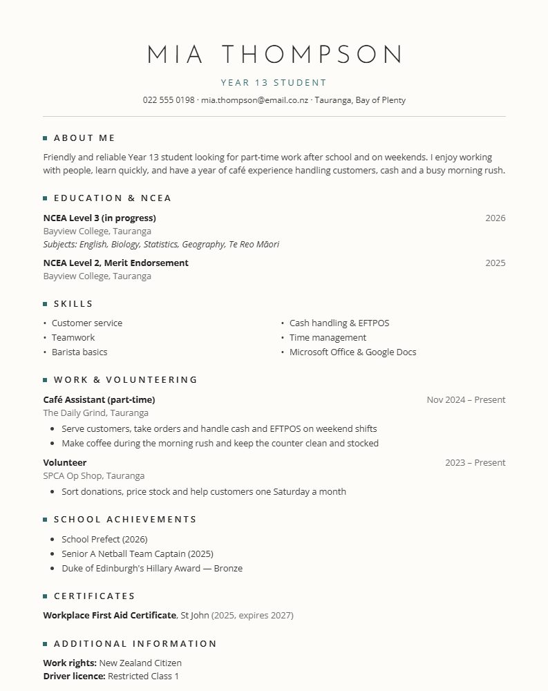 The School Leaver CV template preview